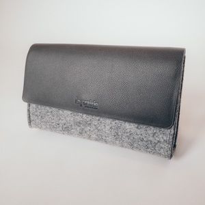 New La Prairie Gray Leather/Fabric Cosmetic Bag